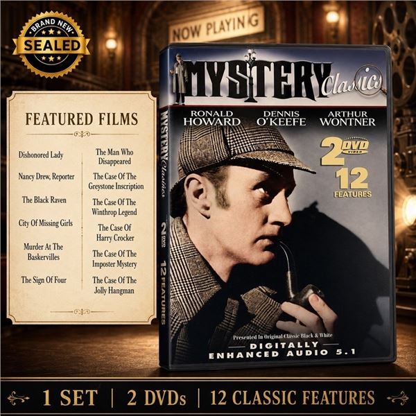NEW DVD SET "MYSTERY CLASSICS" 12 FEATURES