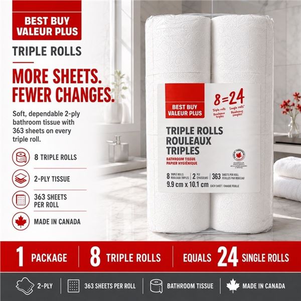 BEST BUY 8=24 TRIPLE ROLL TOILET PAPER