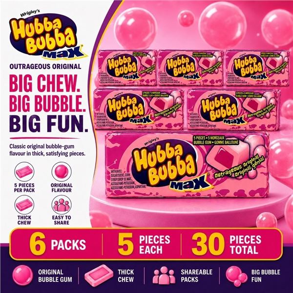 6 HUBBA BUBBA MAX ORIGINAL GUM 5PK