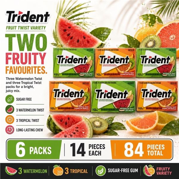 6 TRIDENT TROPICAL & WATERMELON GUM 14PC