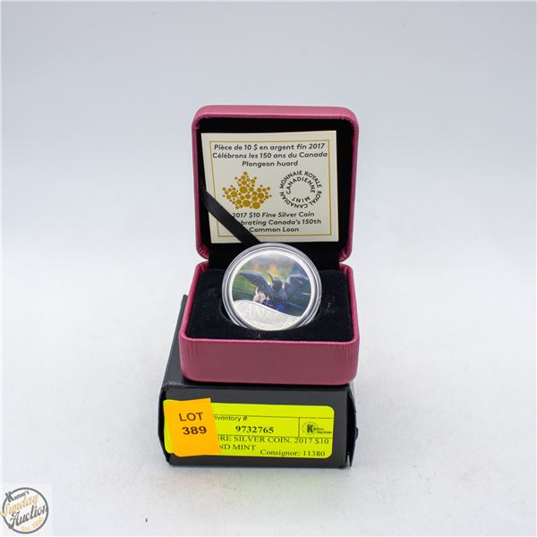 99.99% PURE SILVER COIN. 2017 $10 ROYAL CND MINT