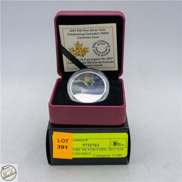 99.99% PURE SILVER COIN. 2017 $10 ROYAL CND MINT