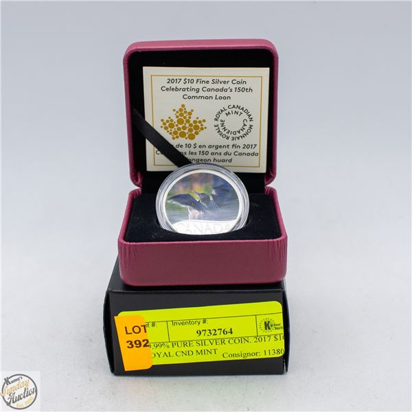 99.99% PURE SILVER COIN. 2017 $10 ROYAL CND MINT