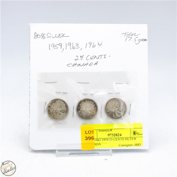 1964 1963 1959 25 CENTS SILVER CANADA