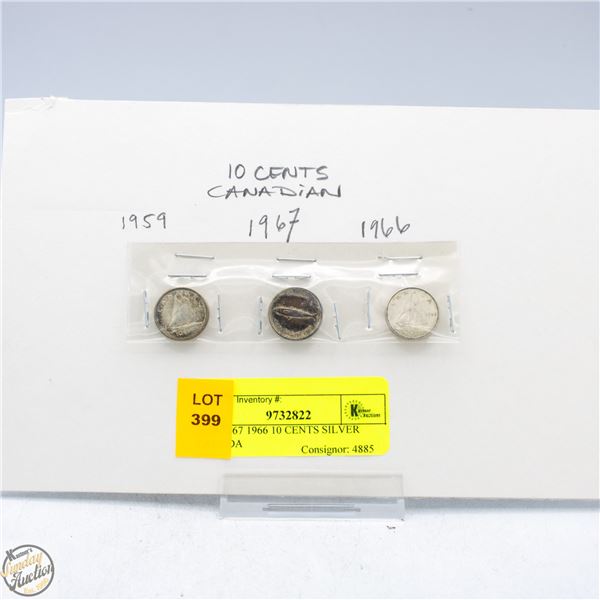 1959 1967 1966 10 CENTS SILVER CANADA