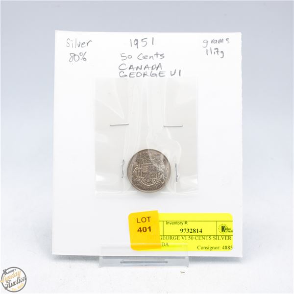 1951 GEORGE VI 50 CENTS SILVER CANADA