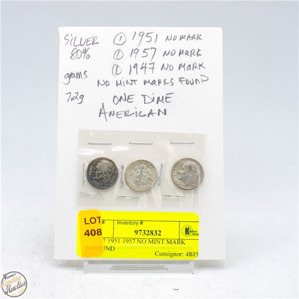 1947 1951 1957 NO MINT MARK FOUND