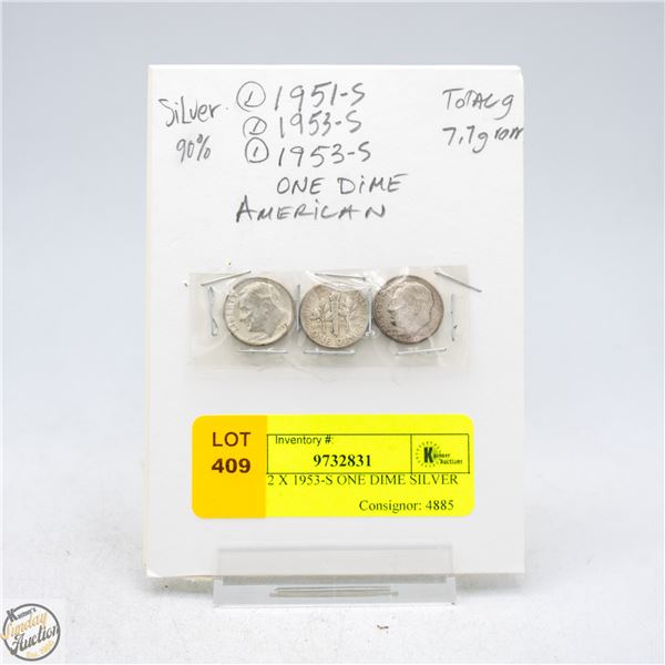 1953-S 2 X 1953-S ONE DIME SILVER