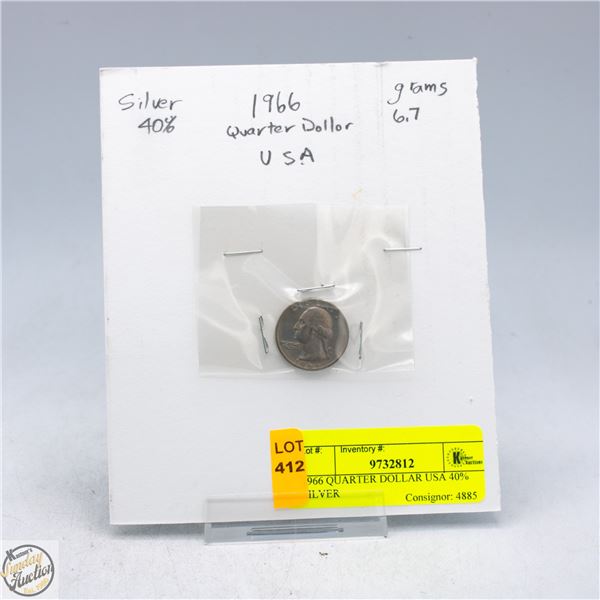1966 QUARTER DOLLAR USA 40% SILVER