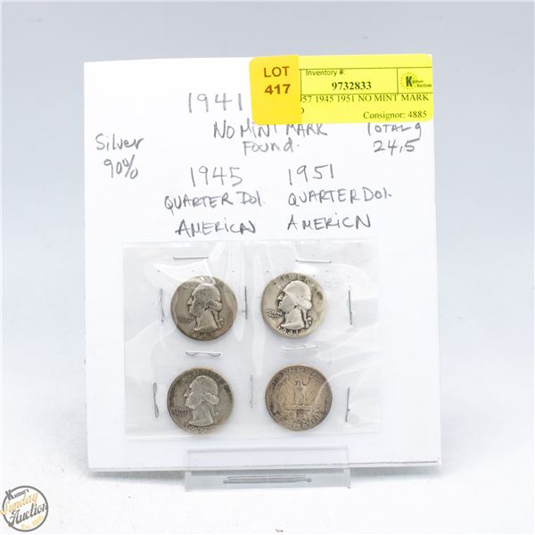 1941 1957 1945 1951 NO MINT MARK FOUND
