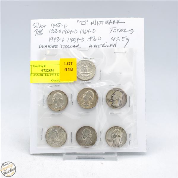 7 EACH ASSORTED 1943-D TO 1964-D