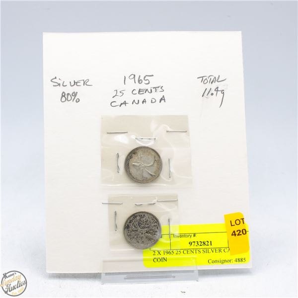 2 X 1965 25 CENTS SILVER CANADA COIN