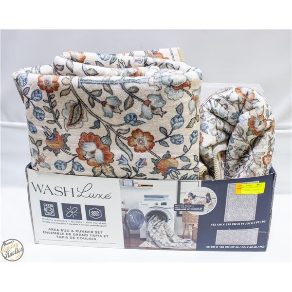 NEW WASH LUXE AREA RUG & RUNNER FLOOR SET