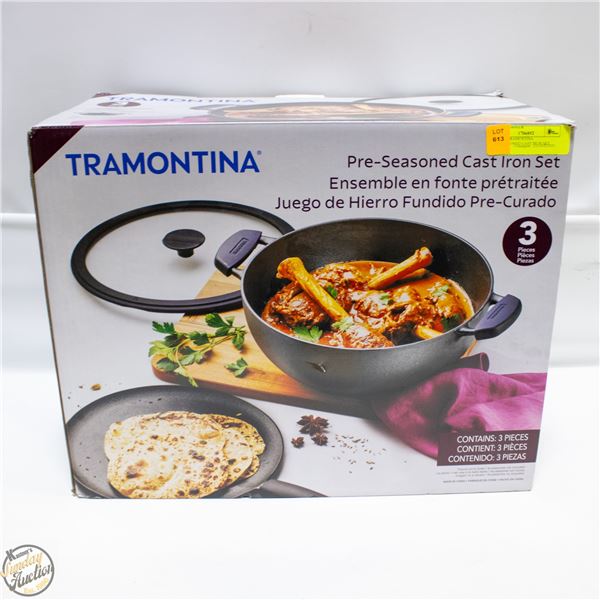 3 PIECE TRAMONTINA PRE-SEASONED CAST IRON SET