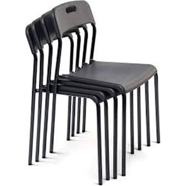 NEW 4 PACK OF TACTIC ARMLESS STACKING CHAIRS BLACK