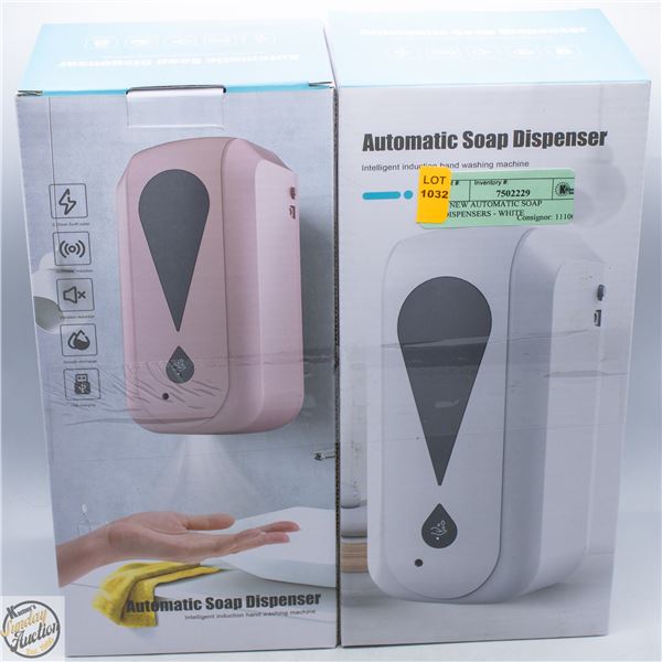 2 NEW AUTOMATIC SOAP DISPENSERS - WHITE