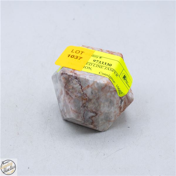 CRYSTAL RED LINE JASPER ICOSAHEDRON,