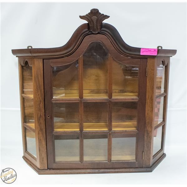 WALL HANGING CURIO CABINET GLASS DOORS WITH KEY