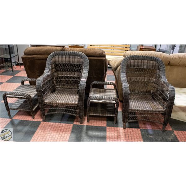 PATIO TABLE WITH 2 ARM CHAIRS 2 OTTOMANS
