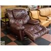 Image 1 : MAHOGANY-COLORED LEATHER RECLINER SWIVEL BOTTOM
