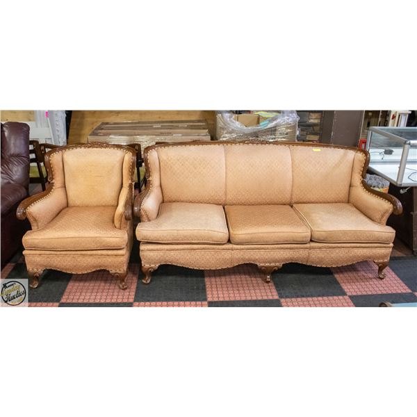 ANTIQUE COOMBE FURNITURE 3 SEAT SOFA AND ARMCHAIR