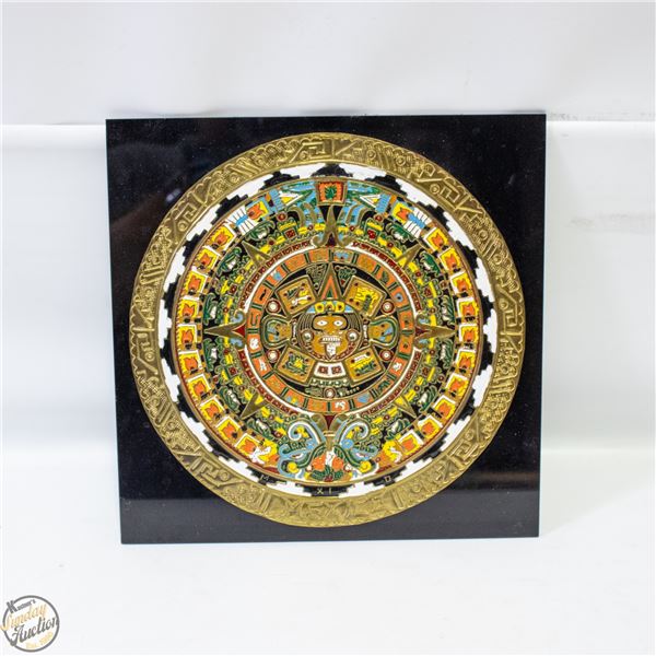 VINTAGE MEXICAN ENAMELED ANE EMBOSSED AZTEC