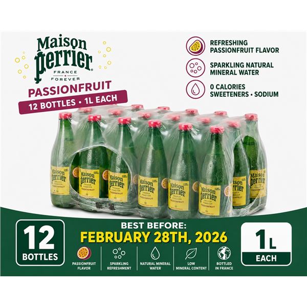 CASE WITH 12 1L BOTTLES OF PERRIER PASSIONFRUIT