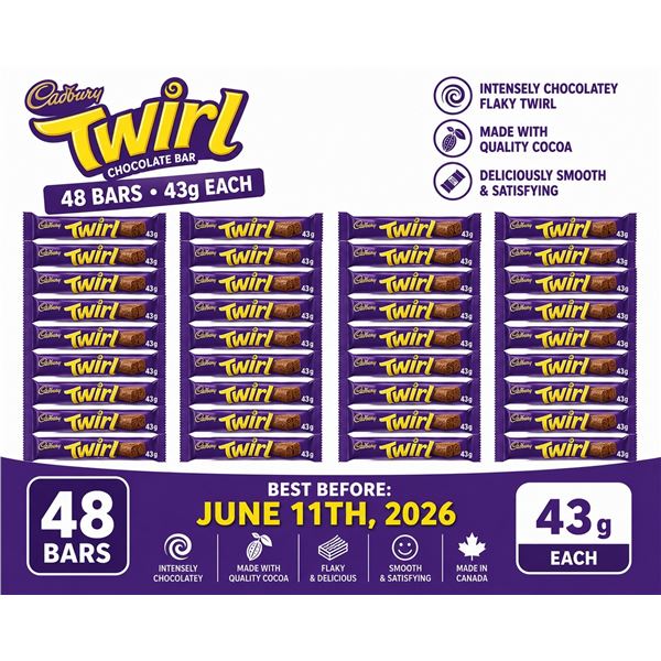 CASE WITH 48 43G BARS OF CADBURY TWIRL CHOCOLATE