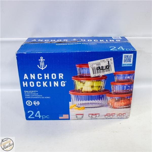 24 PIECE ANCHOR HOCKING SNUGFIT GLASS STORAGE