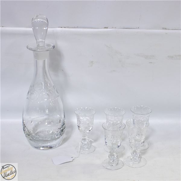 HEISEY "MOONGLO" ENGRAVED DECANTER & LIQUOR SET