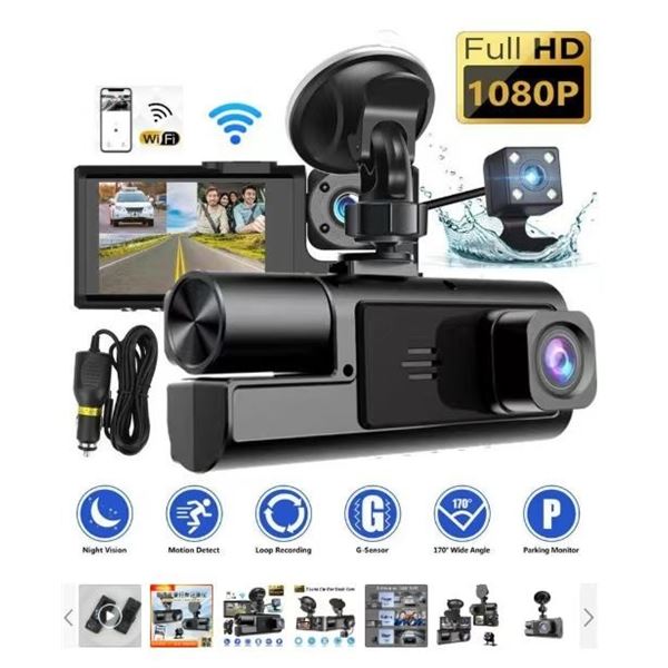 NEW 3 CAMERAS WI-FI ENABLED DASHCAM HD 1080P