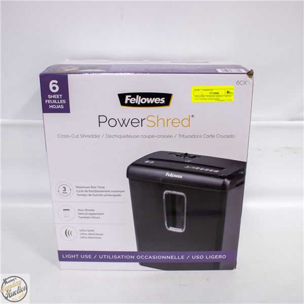 FELLOWS "POWER SHRED" CROSS CUT PAPER SHREDDER