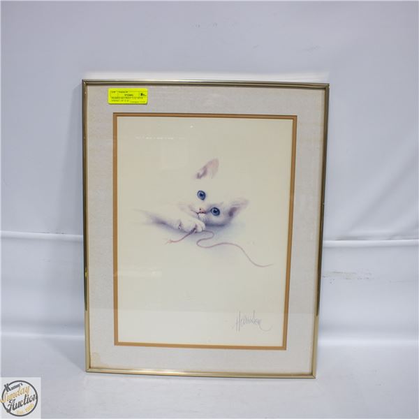 FRAMED ART PRINT "CAT WITH STRING"- 20" X 16"