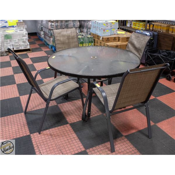PATIO TABLE & 4 UNUSED CHAIRS