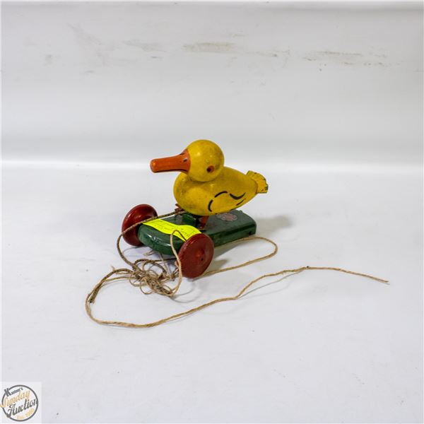 ANTIQUE WOOD AND METAL PULL DUCK TOY