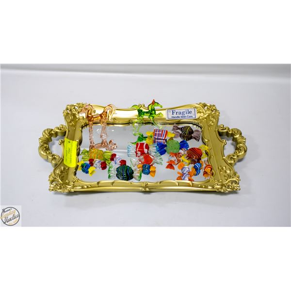 MIRROR TRAY WITH GLASS CANDY