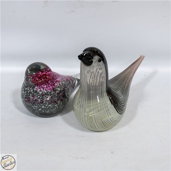 2 HEAVY GLASS DECOR BIRDS MURANO STYLE