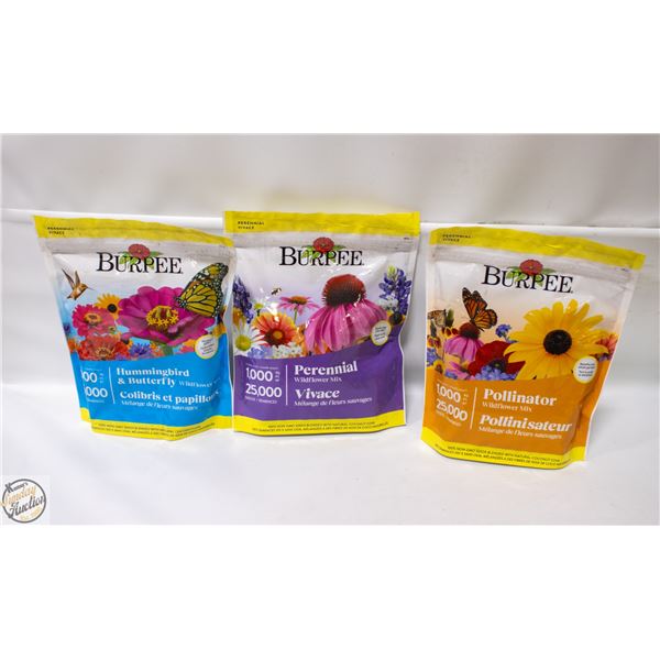 LOT OF 3 BURPEE WILDFLOWER SEEDS MIX