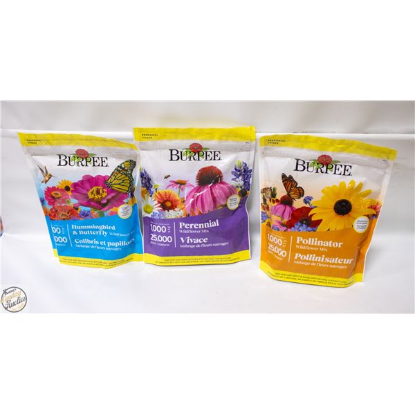 LOT OF 3 BURPEE WILDFLOWER SEEDS MIX
