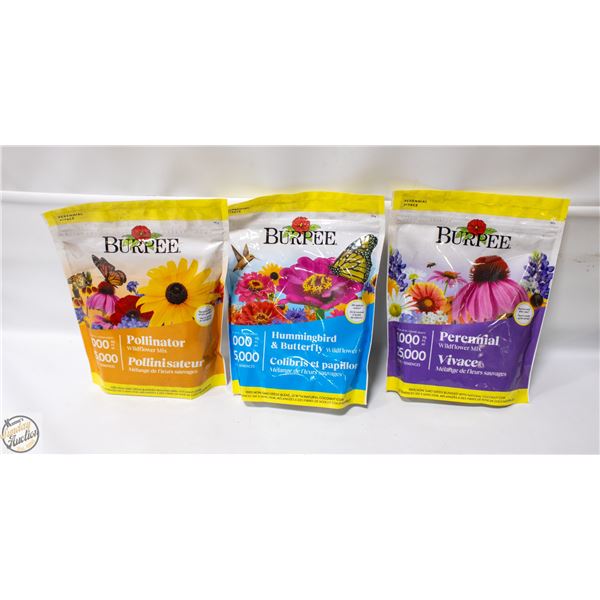 LOT OF 3 BURPEE WILDFLOWER SEEDS MIX