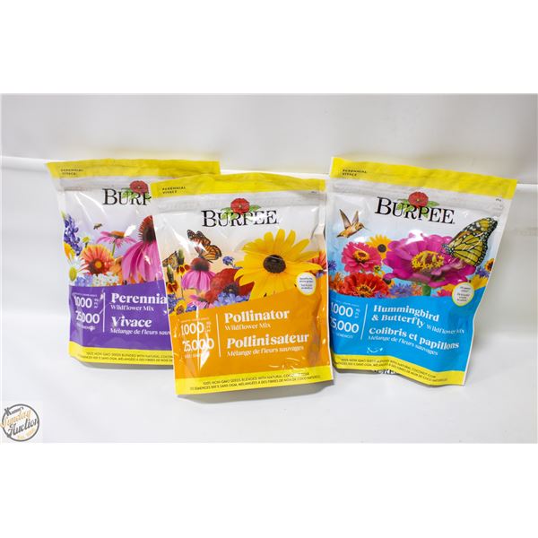 LOT OF 3 BURPEE WILDFLOWER SEEDS MIX