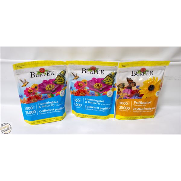 LOT OF 3 BURPEE WILDFLOWER SEEDS MIX