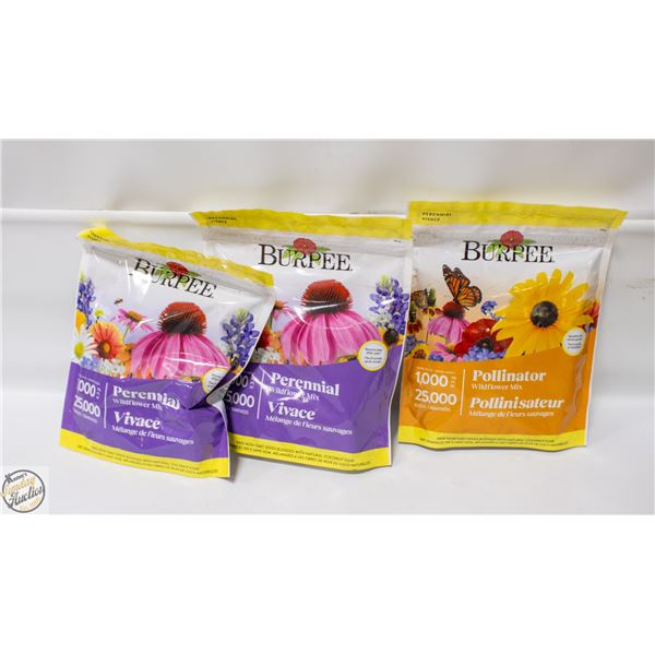 LOT OF 3 BURPEE WILDFLOWER SEEDS MIX