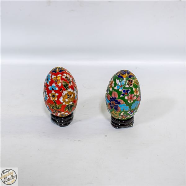 2 VINTAGE METAL CHINESE EGGS