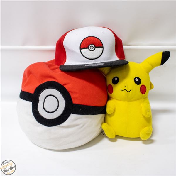 POKEMON LOT - STUFFY POKEBALL, PIKACHU AND