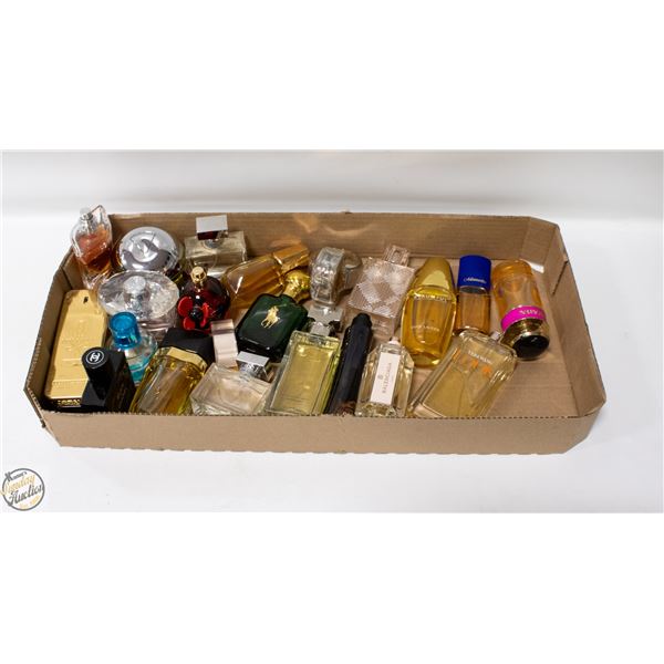 FLAT OF VARIOUS NAME BRAND PERFUMES (SOME TOPS ARE
