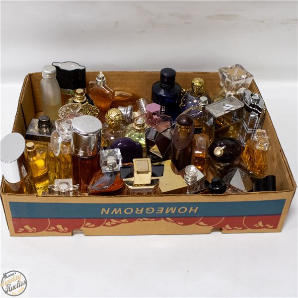 FLAT OF VARIOUS NAME BRAND PERFUMES (SOME TOPS ARE