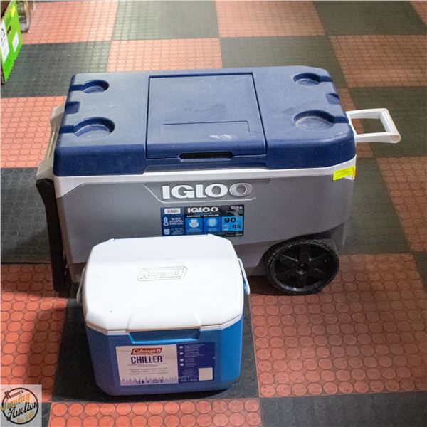 PAIR OF COOLERS IGLOO+COLEMAN LARGE +