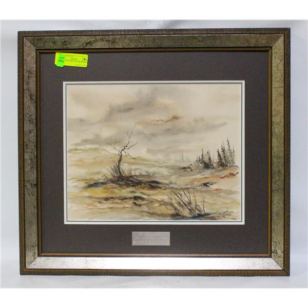 FRAMED WATER COLOUR ARTWORK 19.5" X 21.5"