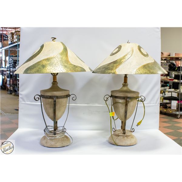 PAIR OF ORNATE STONE LAMPS H-29"